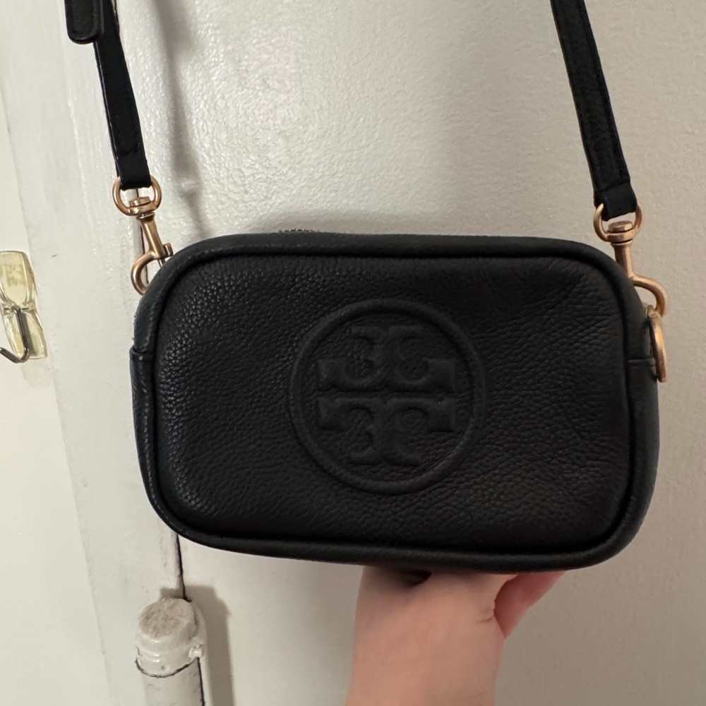 Tory Burch Black Leather Crossbody Bag (Perry Bonne Mini Bag)